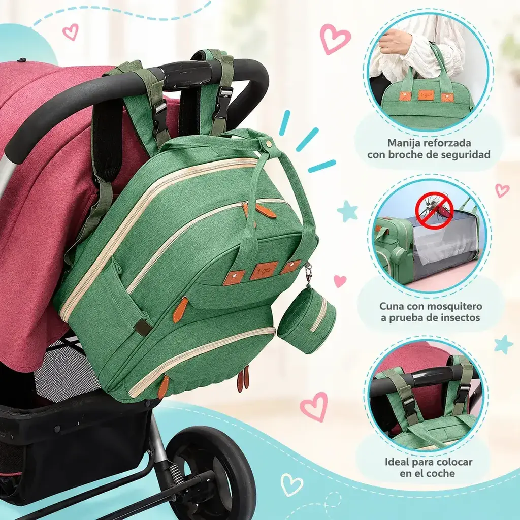 Mochila Cuna Maternal T-GO + Set Limpia Mamaderas Cactus de Regalo