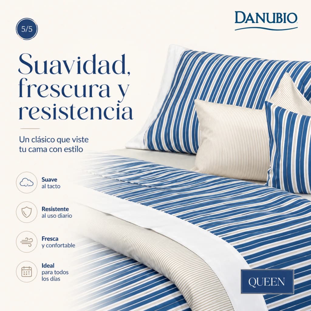 Juego de Sábanas Danubio Stripes Twin Plazas | 144 Hilos — Dominic Poseidon A811