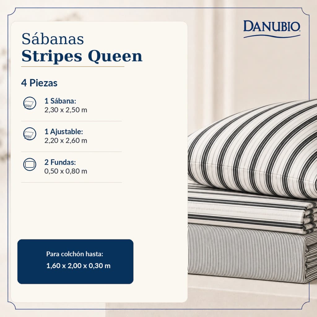 Juego de Sábanas Danubio Stripes Twin Plazas | 144 Hilos — Dominic Smoke A813