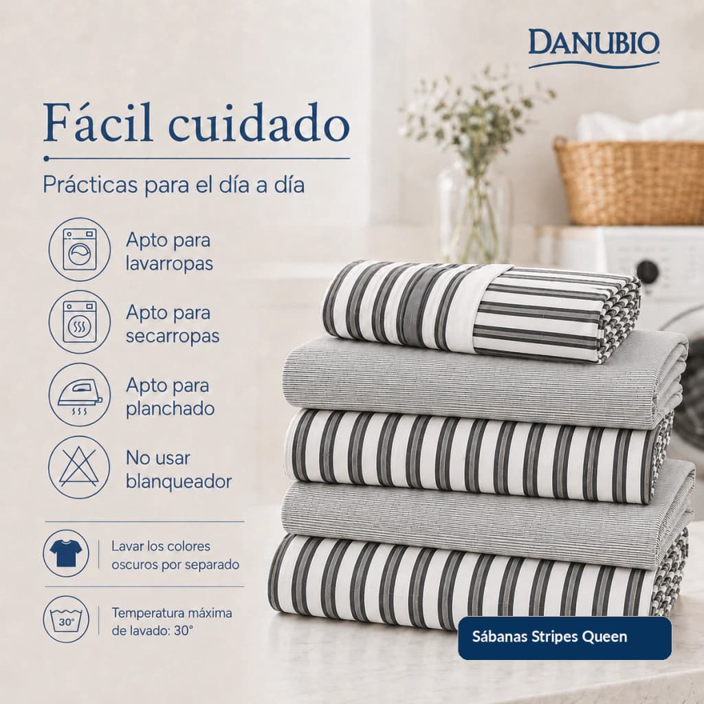 Juego de Sábanas Danubio Stripes Twin Plazas | 144 Hilos — Dominic Smoke A813
