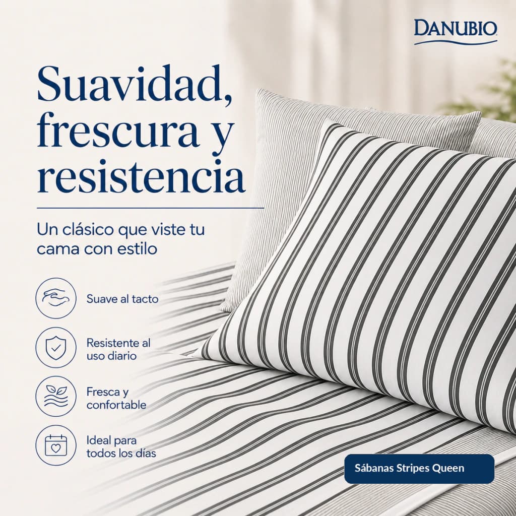 Juego de Sábanas Danubio Stripes Twin Plazas | 144 Hilos — Riley Black A809