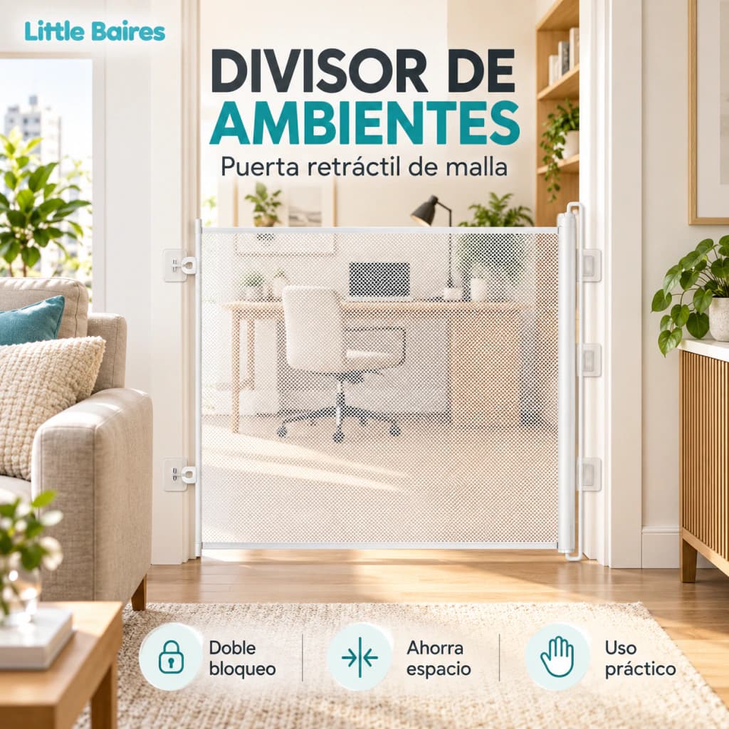 Separador De Ambientes Retráctil Barrera Divisoria División Inteligente 110x78 cm — Blanco