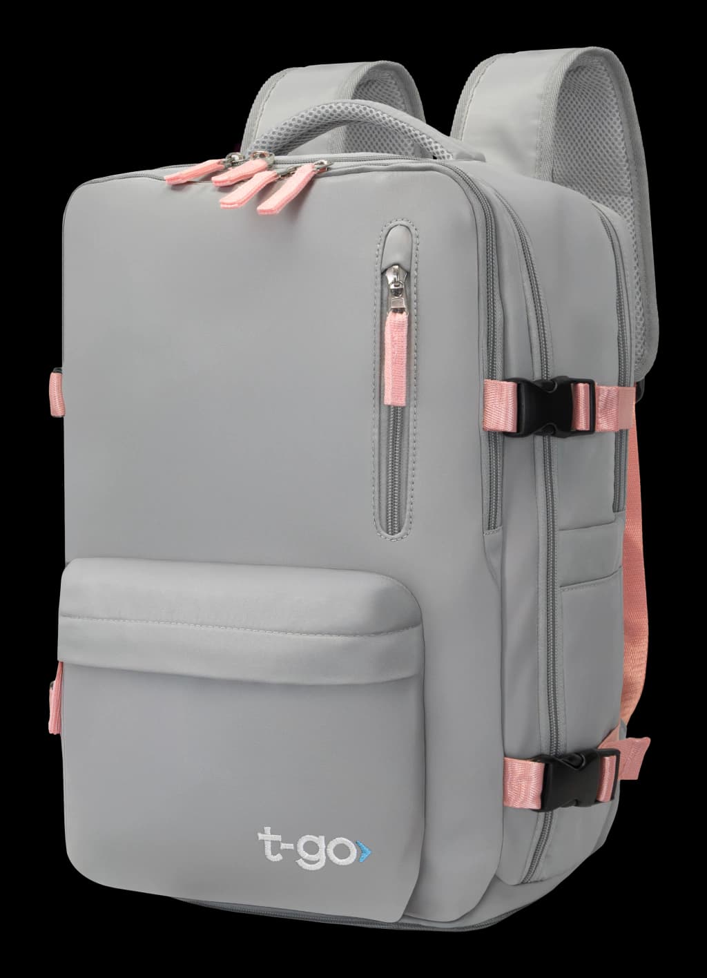 Mochila de Viaje para Avión con Porta Notebook y 11 Bolsillos - Modelo EB440 — Gris con rosa / Liso