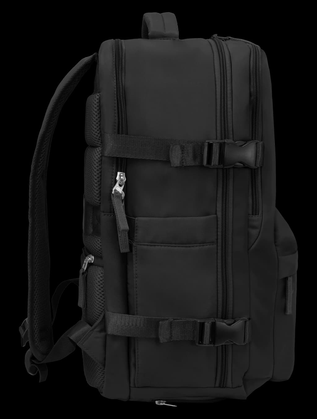 Mochila de Viaje para Avión con Porta Notebook y 11 Bolsillos - Modelo EB440 — Negro / Liso