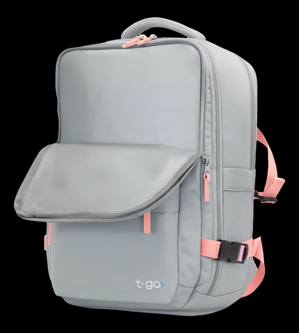 Mochila de Viaje para Avión con Porta Notebook y 11 Bolsillos - Modelo EB440 — Negro / Liso