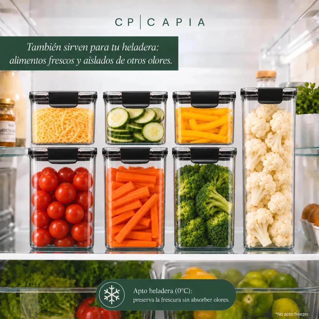 Set 8 Frascos Herméticos Apilables Organizadores de Alacena 1.8 L — Negro | Capia
