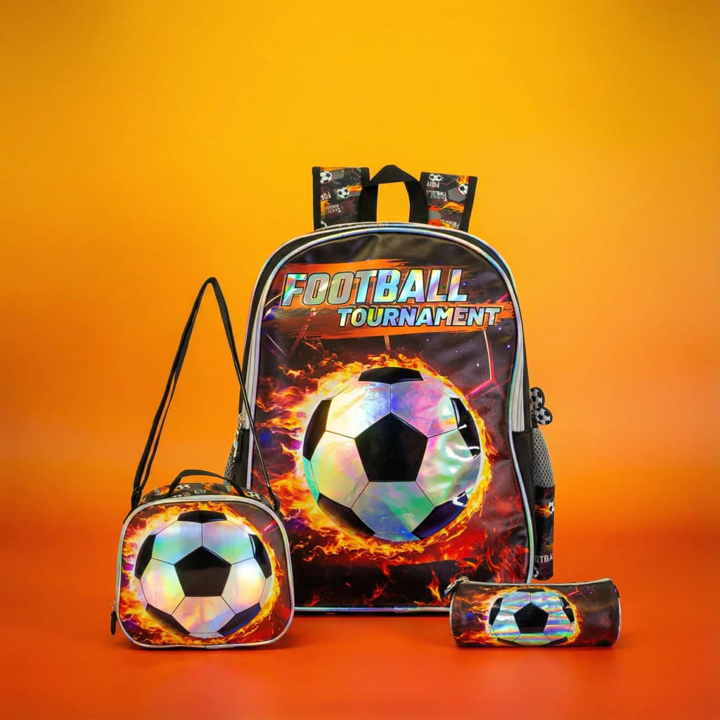 Kit Escolar T-Go Fútbol 3 piezas: Mochila 16" + Lunchera Térmica + Cartuchera