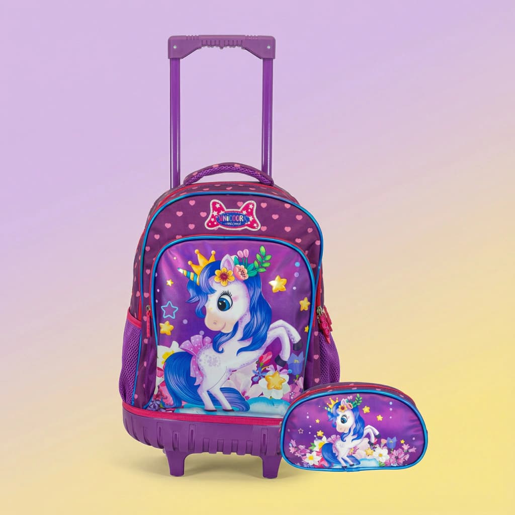 Mochila Carrito Escolar 18" + Cartuchera T-Go | Kit Primaria con Luces LED