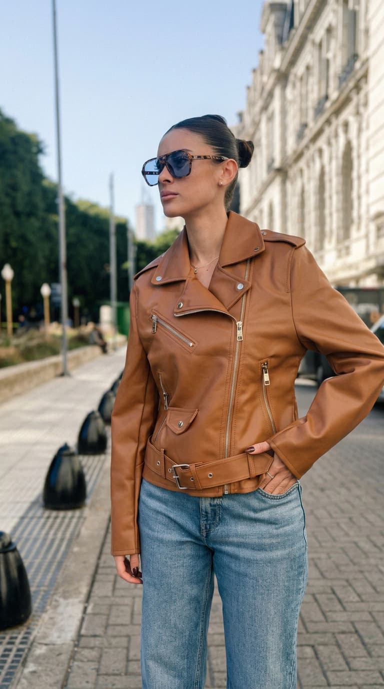Campera Biker PU | Color Suela | Oreiro Love — Marrón claro / L