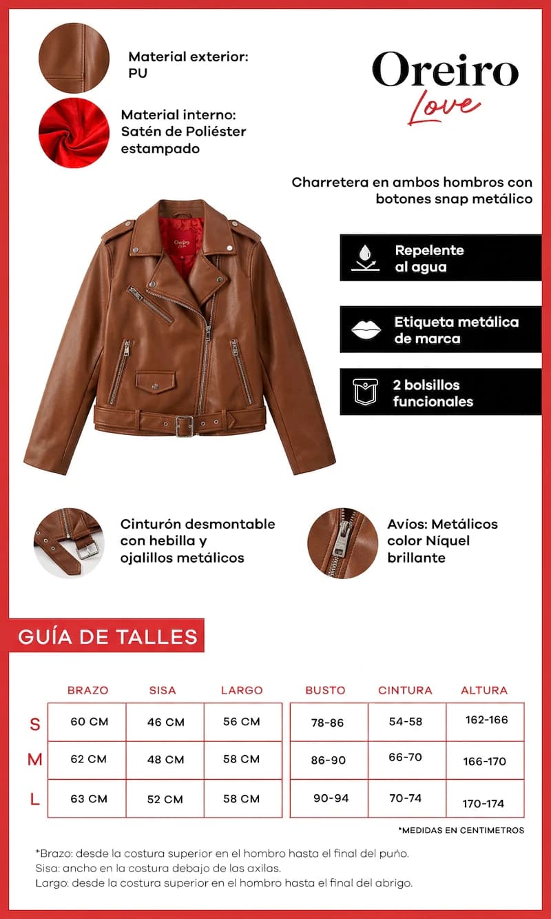 Campera Biker PU | Color Suela | Oreiro Love — Marrón claro / L