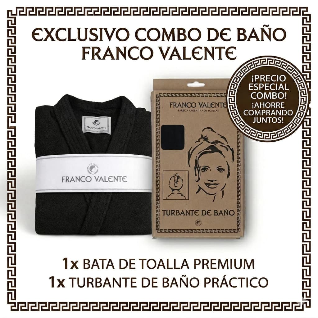 Set de Spa | Bata de Baño Unisex (420g) + Turbante | Franco Valente — M / Negro