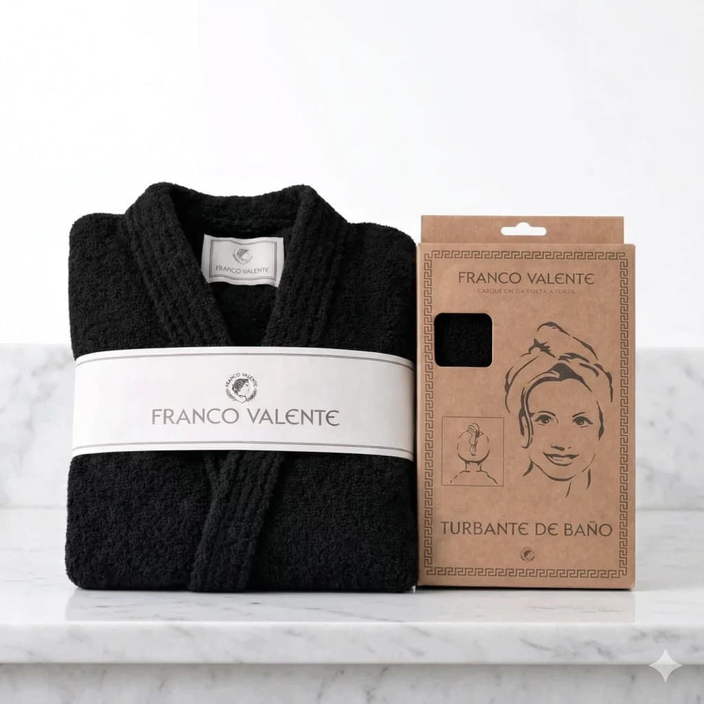 Set de Spa | Bata de Baño Unisex (420g) + Turbante | Franco Valente — M / Negro