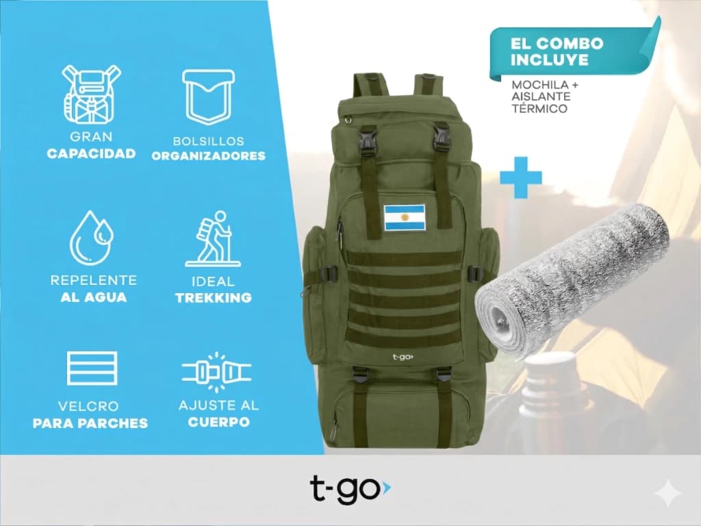 Combo Aventura: Mochila 70 Litros + Aislante Térmico Aluminizado | T-Go
