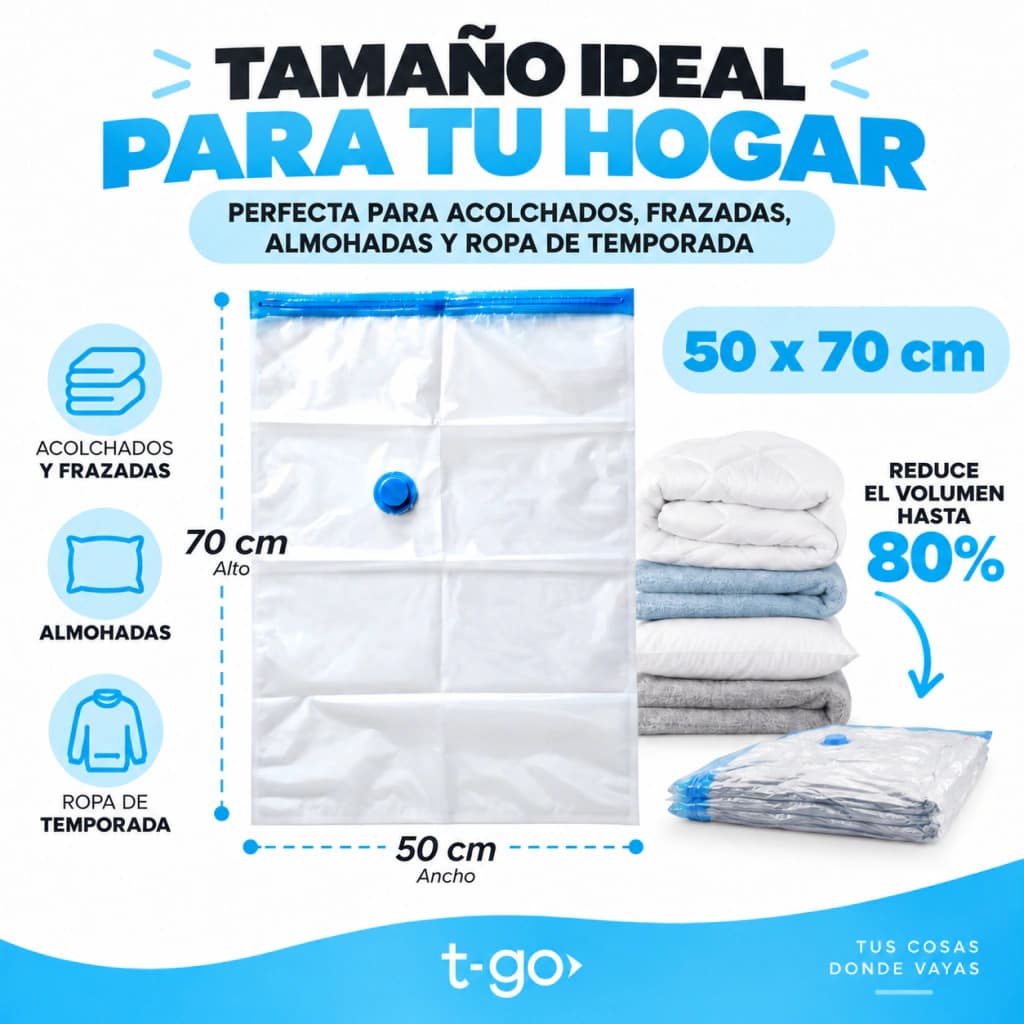 Combo de Bolsas Al Vacío 5 unid 50x70 + 5 unid 60x80 + 5 unid 80x90 Valija Ropa Acolchado Viaje + Bomba Desinfladora