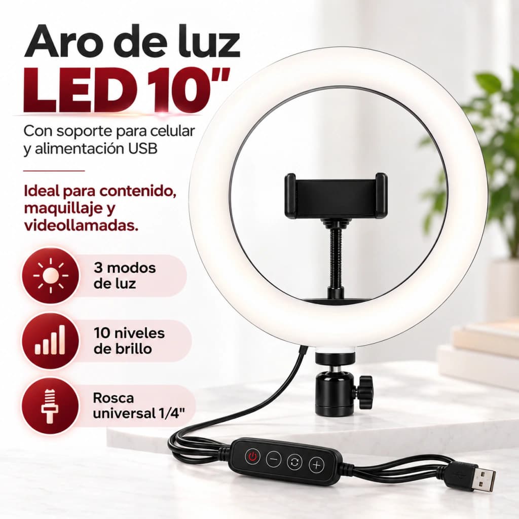 Aro De Luz Led Make Up Maquillaje Celular Ring Tik Tok Redes