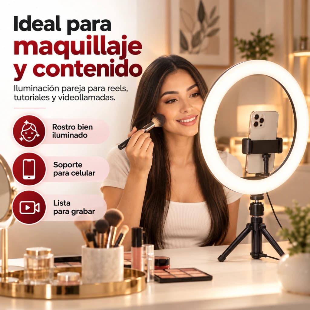 Aro De Luz Led Make Up Maquillaje Celular Ring Tik Tok Redes