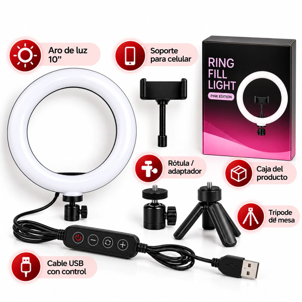 Aro De Luz Led Make Up Maquillaje Celular Ring Tik Tok Redes
