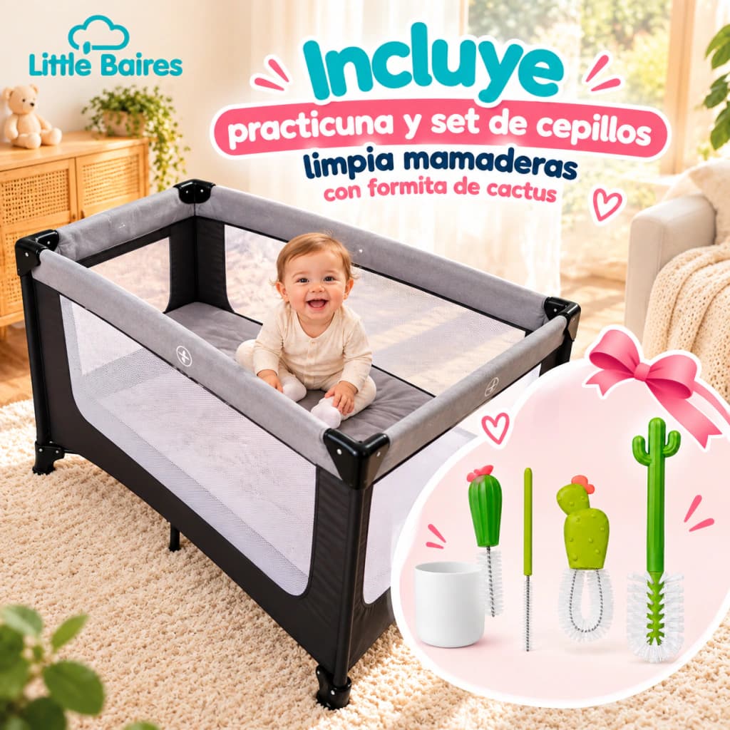 Practicuna Corralito Little Baires con Puerta Lateral + Set Cepillos Cactus