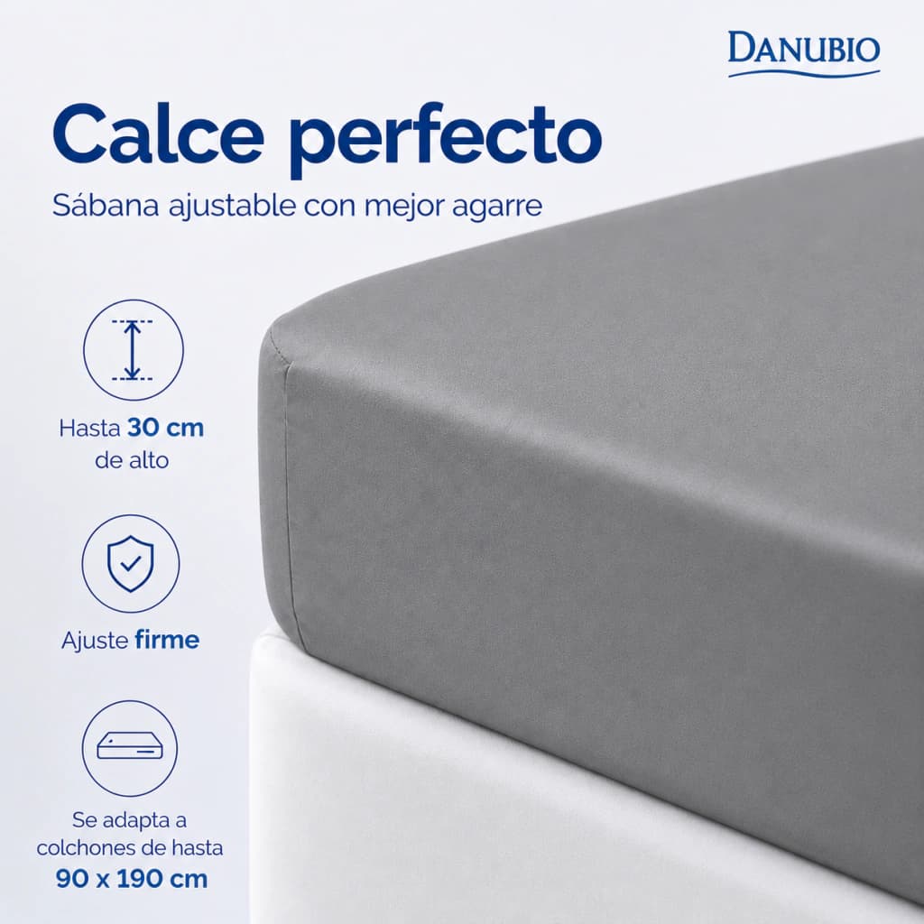 Sábanas 1½ Plaza Danubio Colors 144 Hilos – Percal Hipoalergénico — Gris