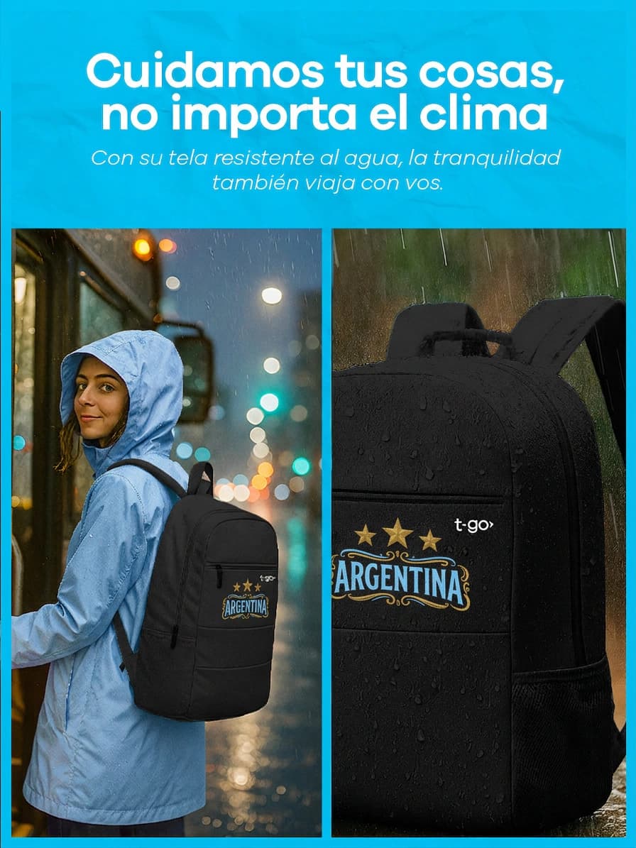Mochila Porta Notebook Argentina | T-GO — Celeste Negro 2026