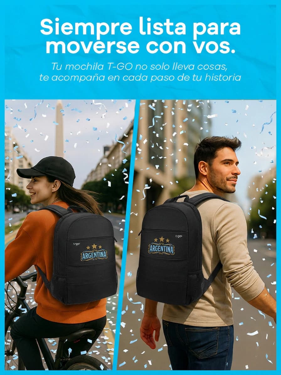 Mochila Porta Notebook Argentina | T-GO — Celeste Negro 2026