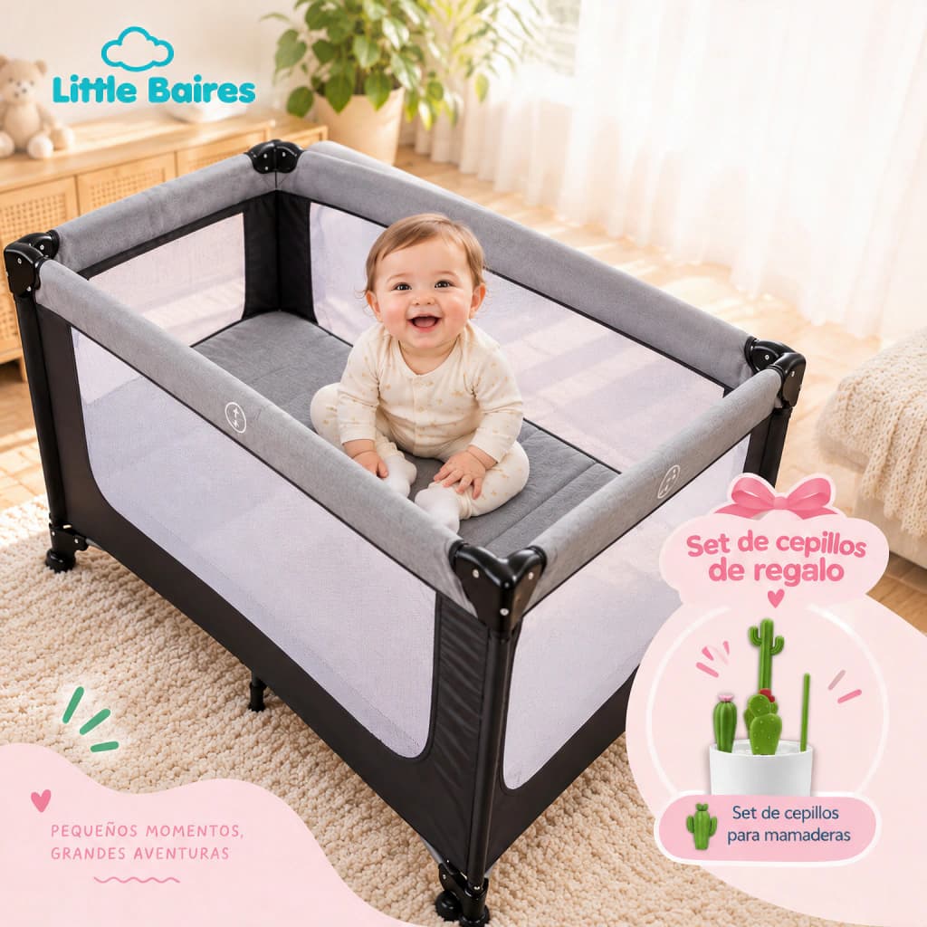 Practicuna Corralito Little Baires con Puerta Lateral + Set Cepillos Cactus