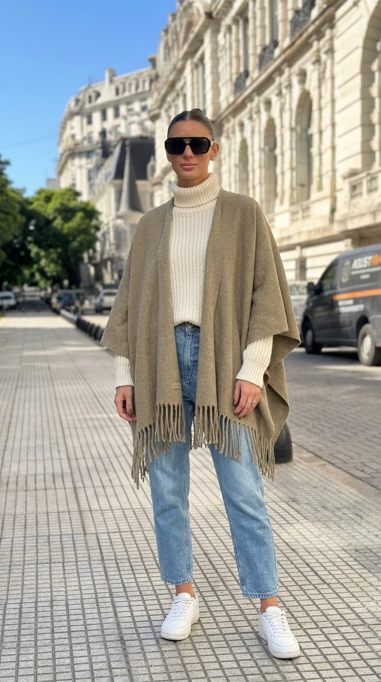 Ruana Poncho de Mujer | Trendy — Beige