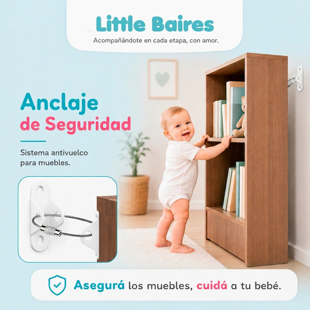 Kit Anclaje Antivuelco de Metal para Muebles | Little Baires — Negro