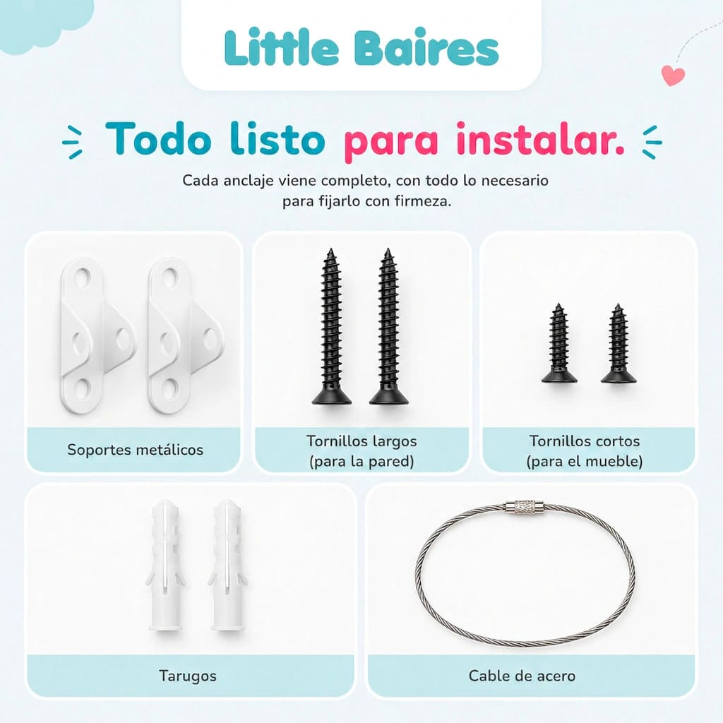 Kit Anclaje Antivuelco de Metal para Muebles | Little Baires — Blanco