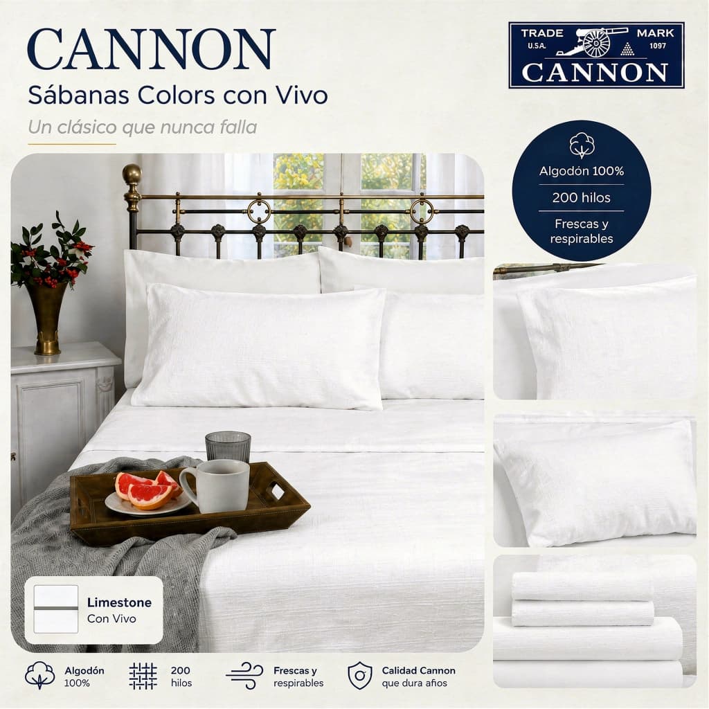 Juego de Sábanas 2 Plazas 200 Hilos | 100% Algodón Premium | Cannon Colors — Gris