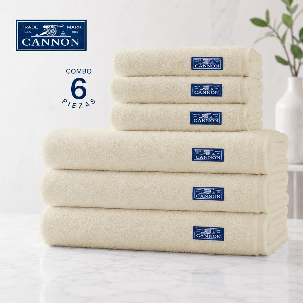 Combo Hotelero Cannon 520g | 3 Toallones + 3 Toallas 100% Algodón — Crema