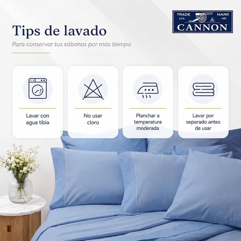 Juego de Sábanas 2 Plazas 200 Hilos | 100% Algodón Premium | Cannon Classic — Blanco Rayado