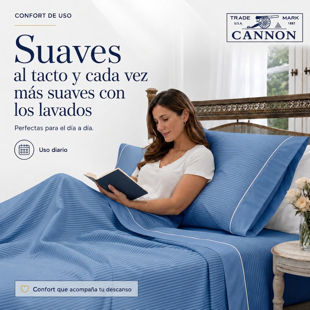 Juego de Sábanas 2 Plazas 200 Hilos | 100% Algodón Premium | Cannon Classic — Blanco Rayado
