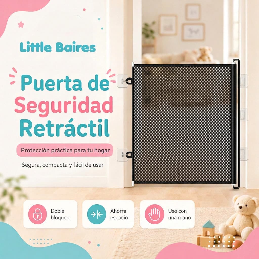 Puerta Barrera de Seguridad Retráctil Enrollable 130x78 cm — Negro
