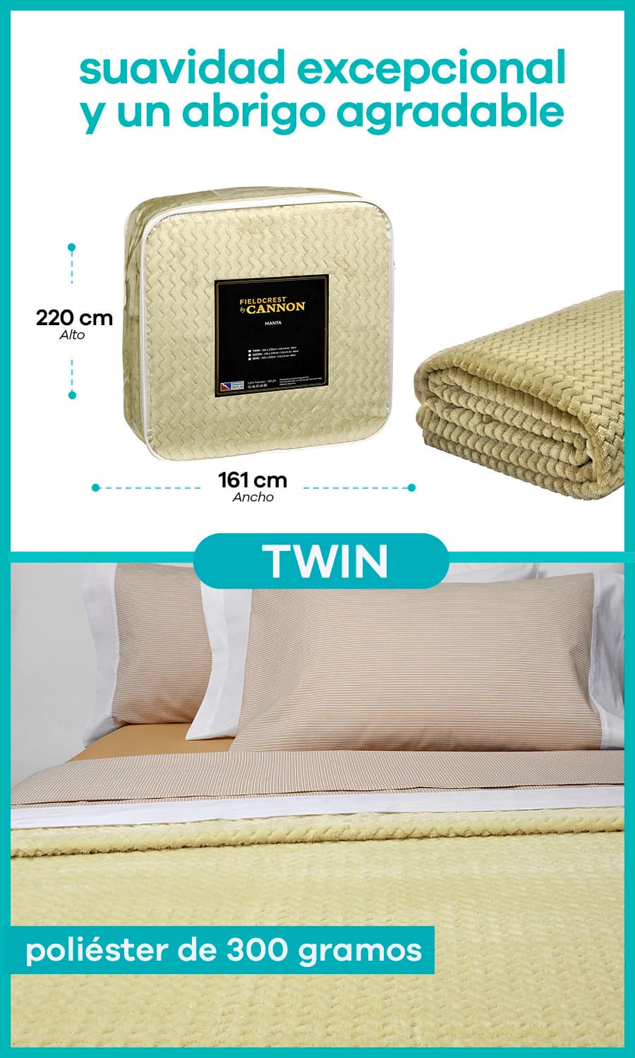 Manta De Microfibra Cannon Original Suave Y Calentita medida Twin — Beige