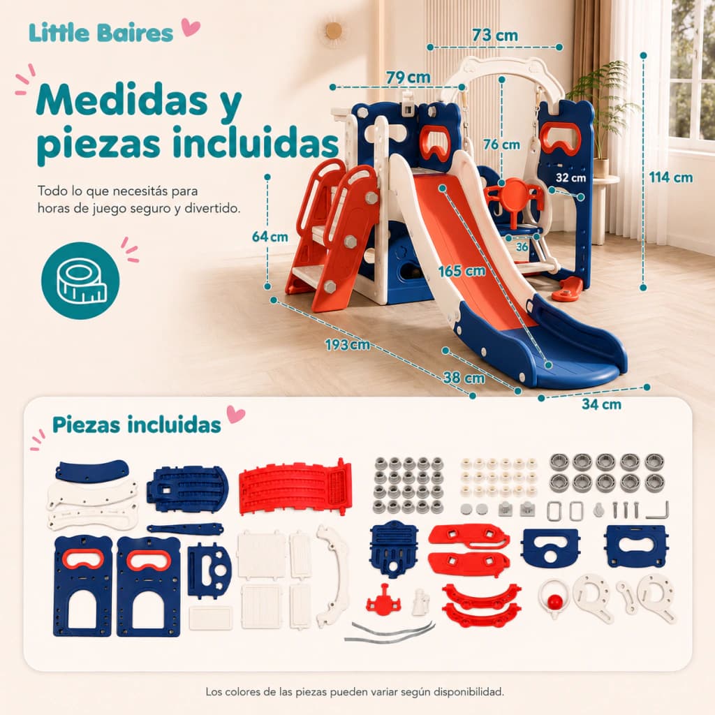 Centro de Juegos Infantil 3 en 1 | Tobogán, Hamaca y Básquet