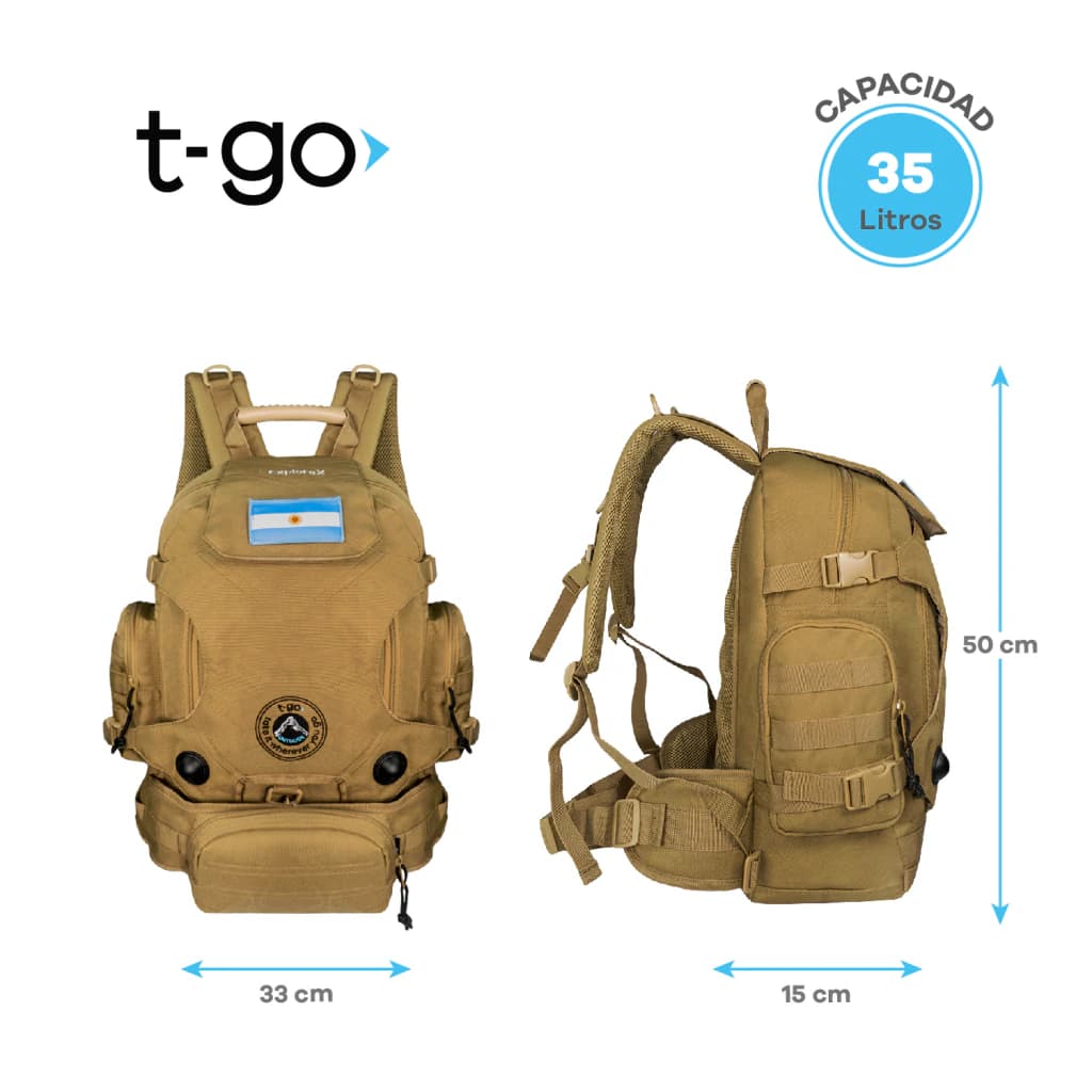 Mochila Táctica 35L T-GO Explore 2 en 1 con Riñonera — Camel