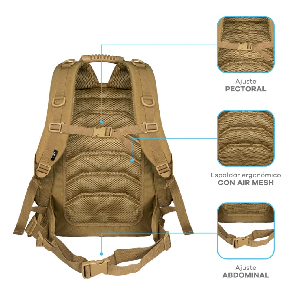 Mochila Táctica 35L T-GO Explore 2 en 1 con Riñonera — Camel