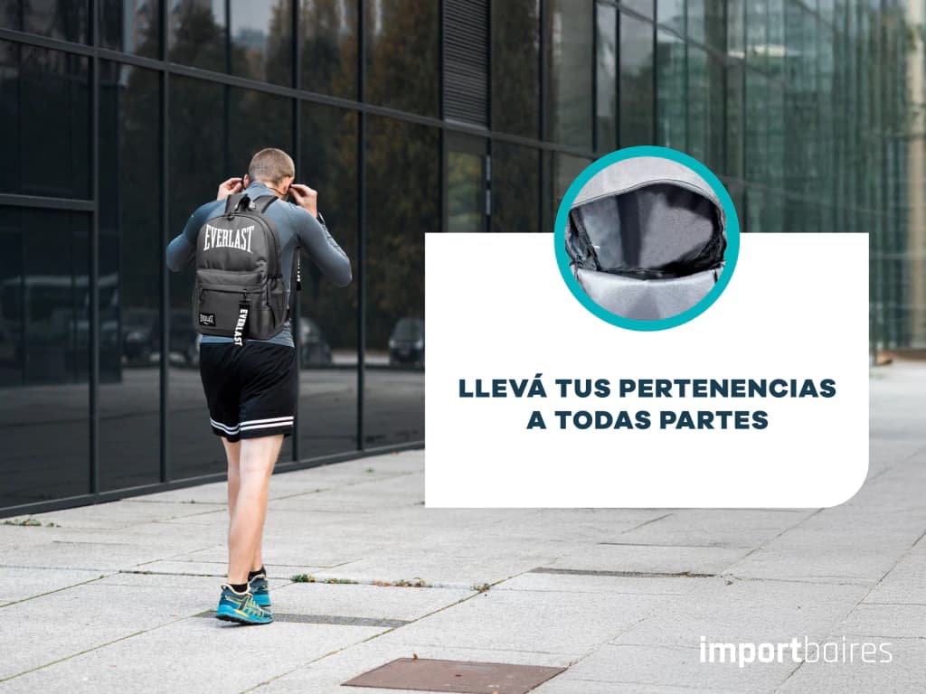 Mochila Escolar Urbana + Llavero | Everlast — Negro / Liso