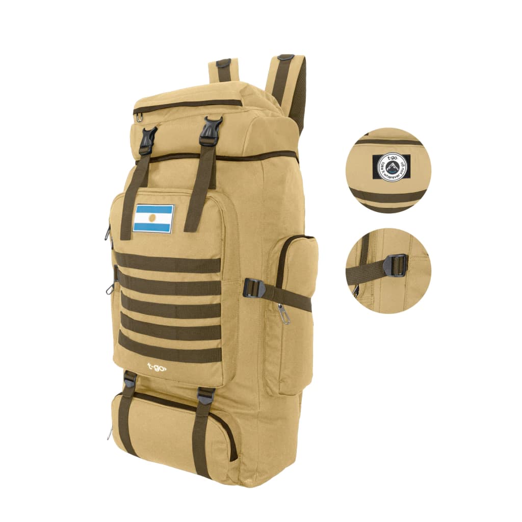 Mochila Trekking y Camping 70 Litros T-Go | Nylon Reforzado con Sistema Air Fluid — Negro / Liso