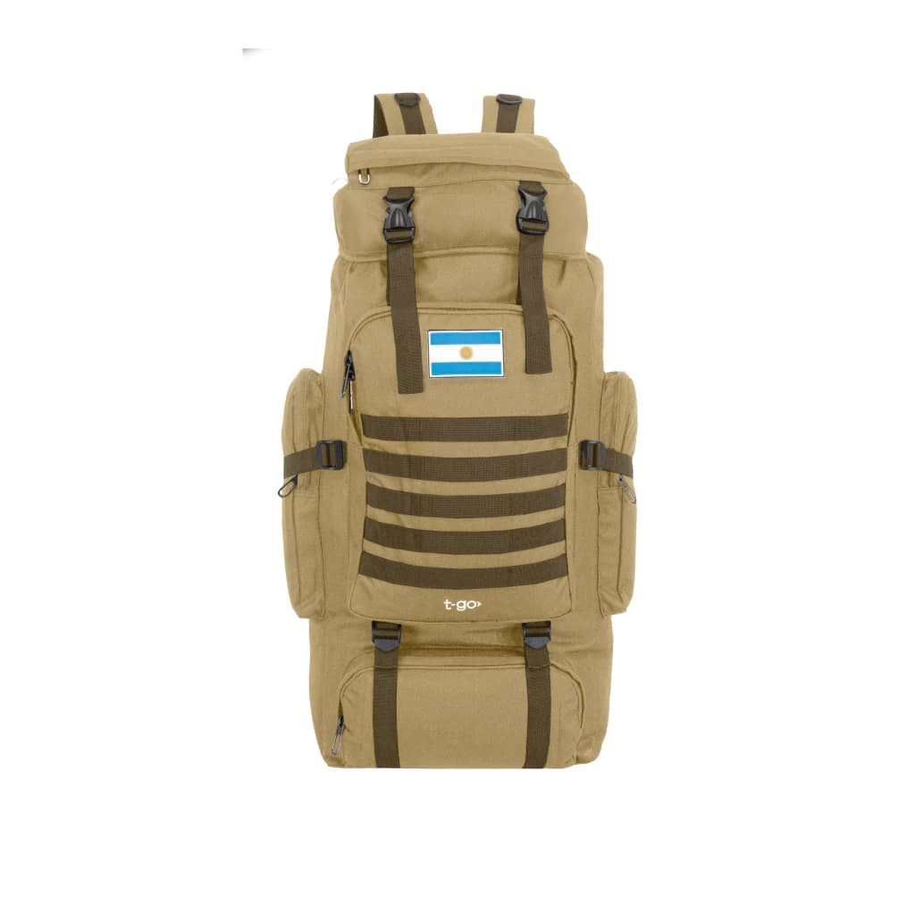 Mochila Trekking y Camping 70 Litros T-Go | Nylon Reforzado con Sistema Air Fluid — Camel / Liso