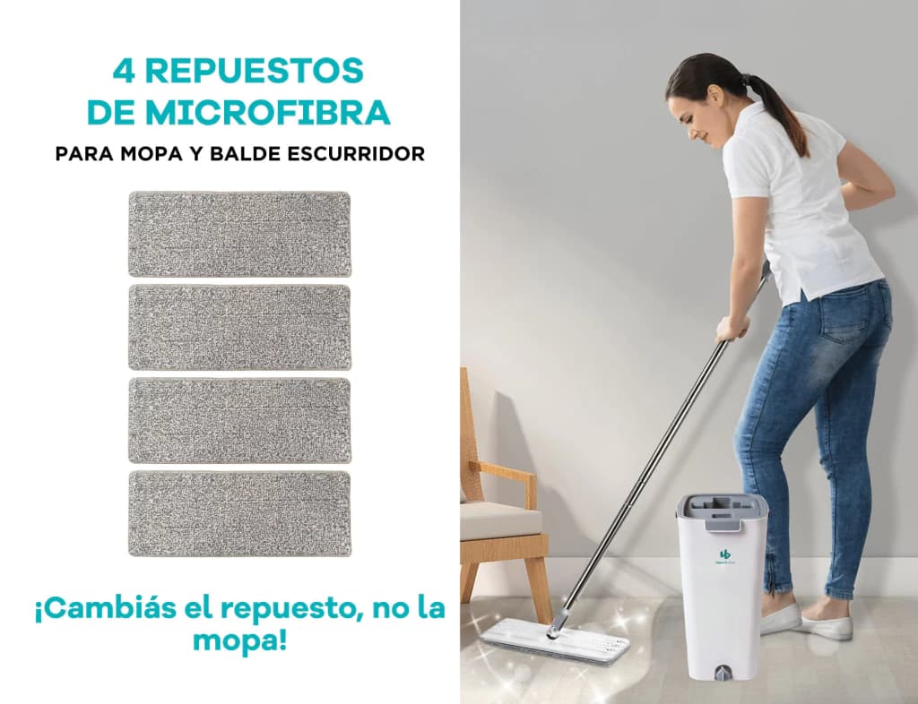 Mopa Plana Inteligente con Balde Doble | Simple Home — Gris