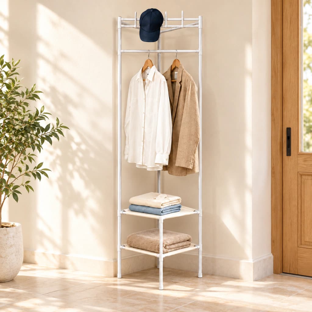 Perchero Esquinero De Pie 90° Liviano Organizador | Simple Home — Blanco