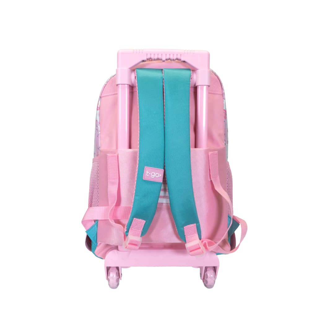 Mochila Escolar Carrito Unicornio 3D con Trenza T-Go | Base Rígida y Ruedas Silicona