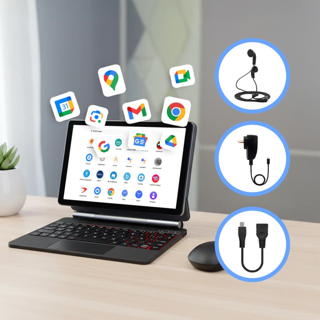Tablet T-GO Atlas 10" Android 14 con Funda Magnética y Teclado — GRIS