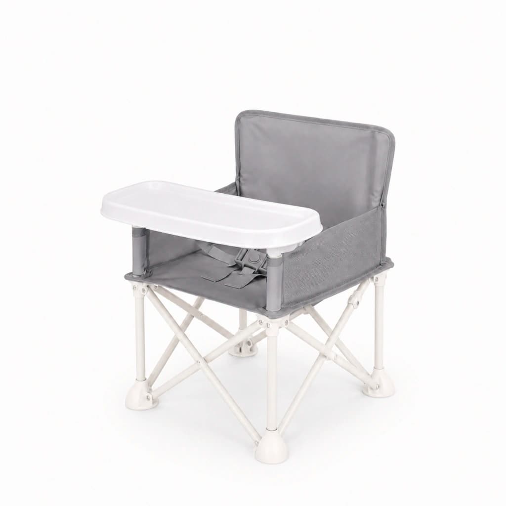 Silla de Comer Plegable Bebé Portátil con Bandeja | Little Baires — Gris