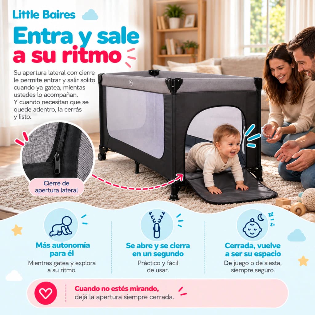 Practicuna Corralito Little Baires con Puerta Lateral + Set Cepillos Cactus