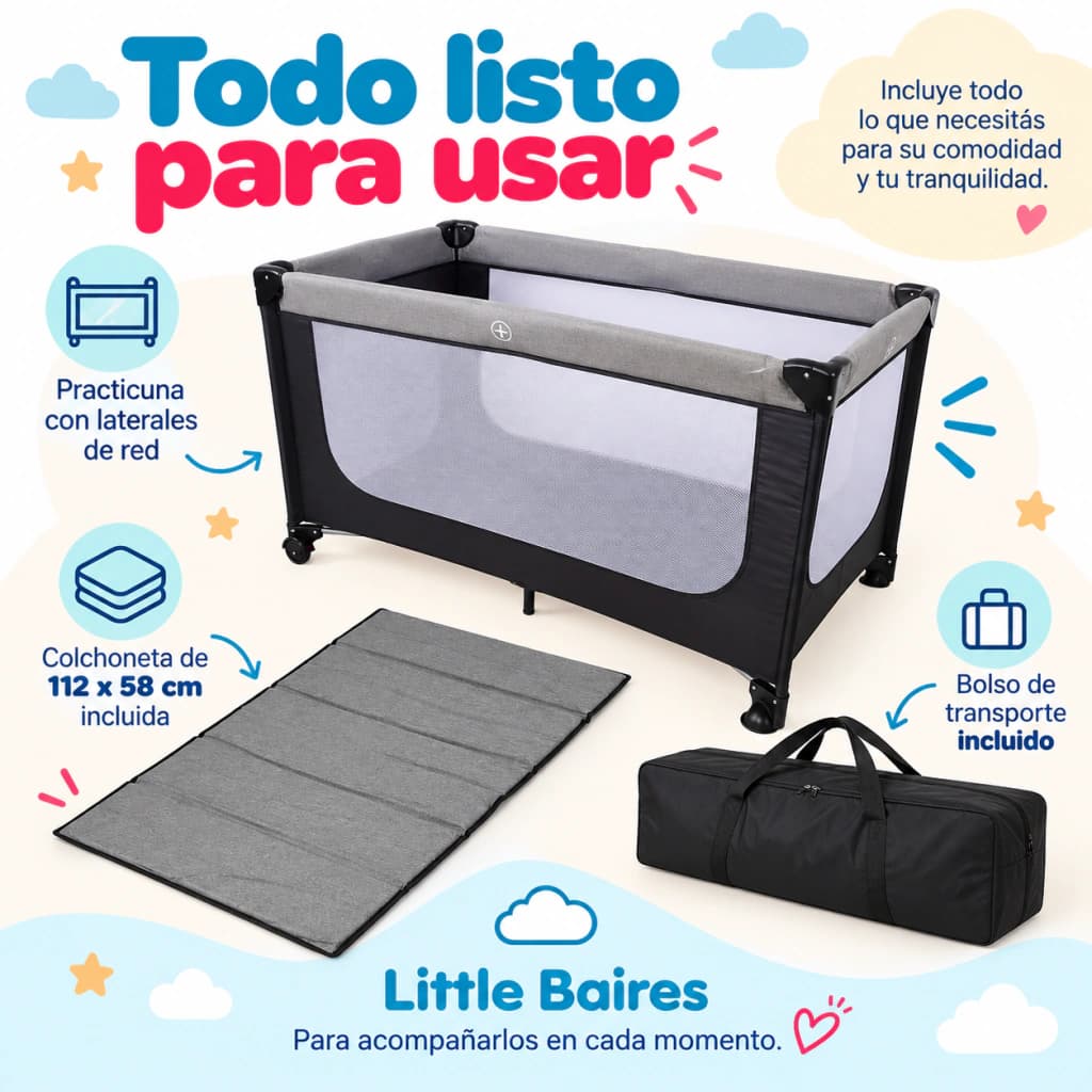 Practicuna Corralito Little Baires con Puerta Lateral + Set Cepillos Cactus