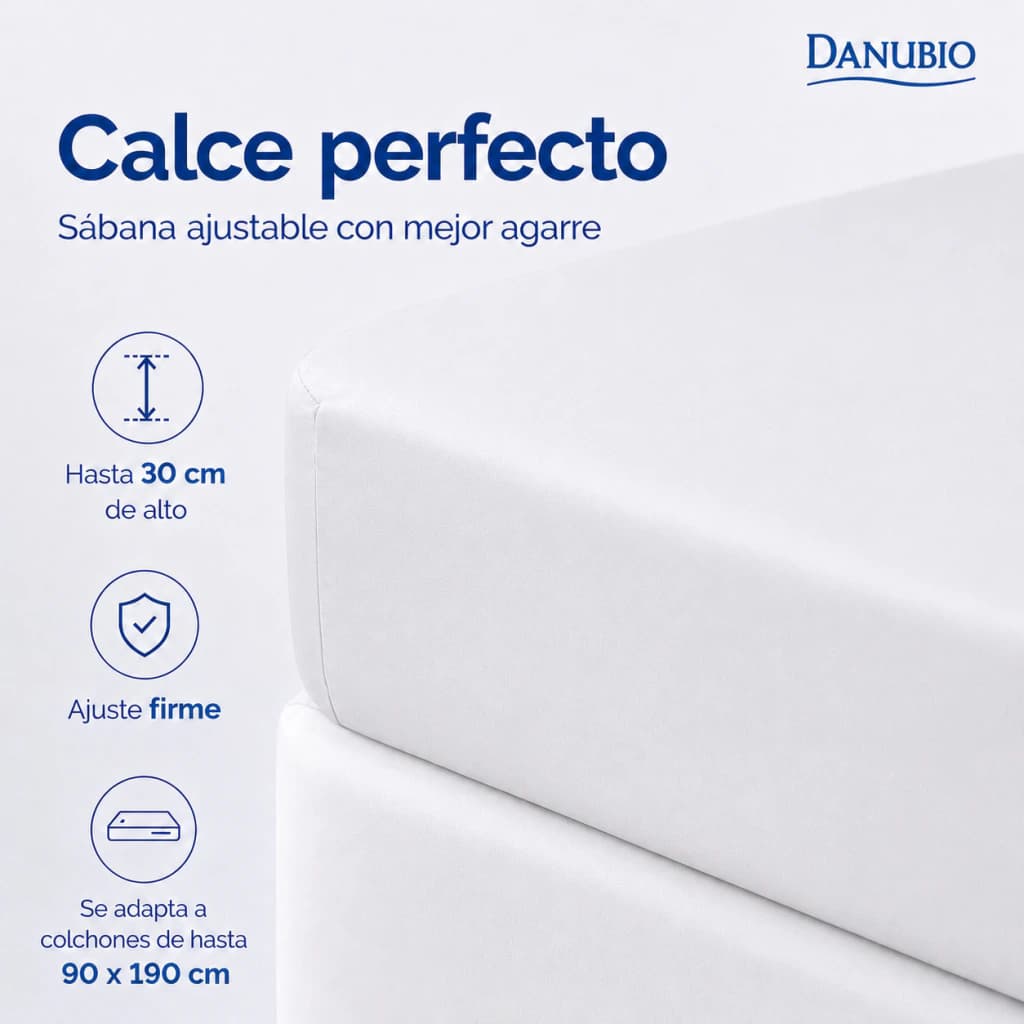 Sábanas 1½ Plaza Danubio Colors 144 Hilos – Percal Hipoalergénico — Blanco