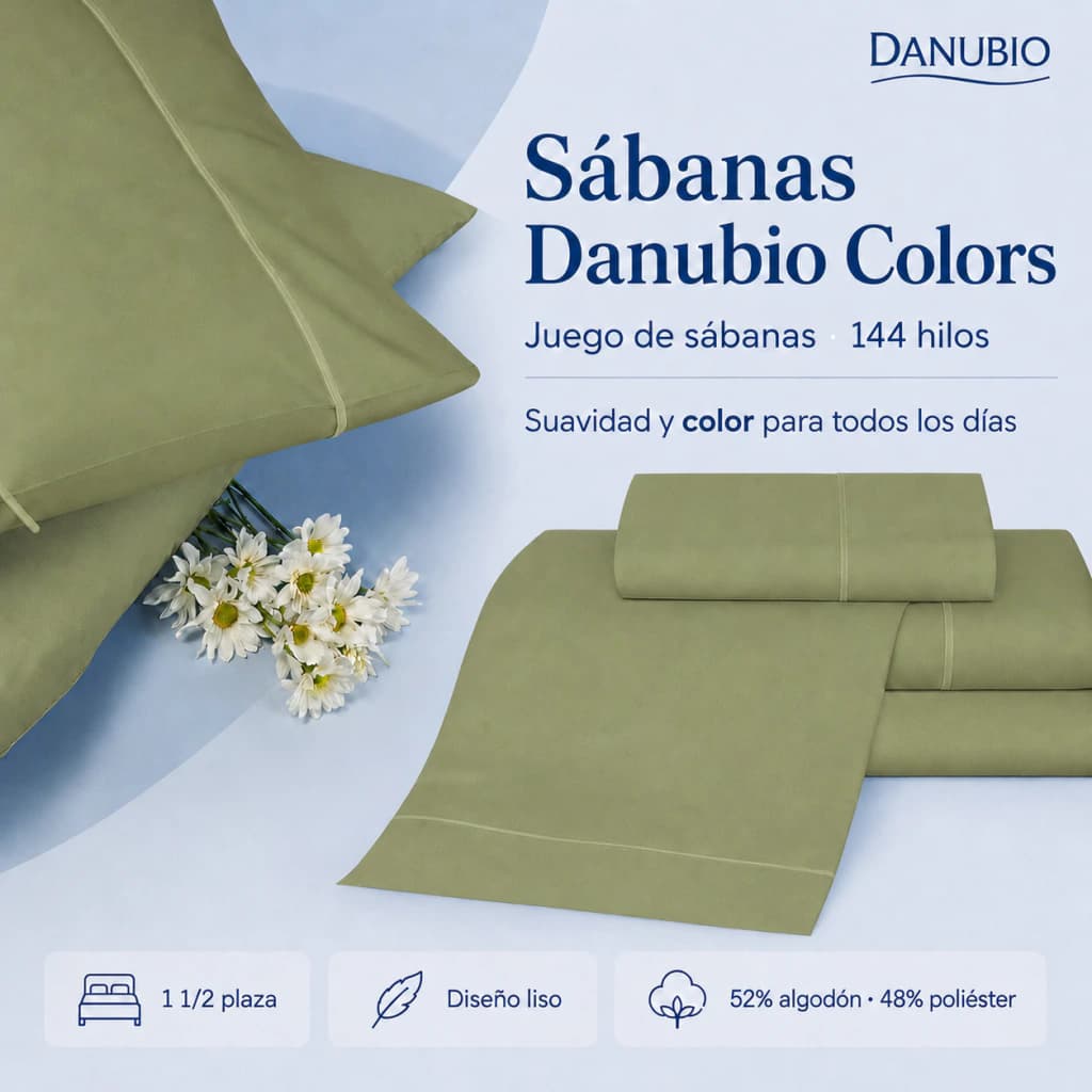Sábanas 1½ Plaza Danubio Colors 144 Hilos – Percal Hipoalergénico — Gris